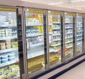 Supermarket display cabinet glass door & frame system
